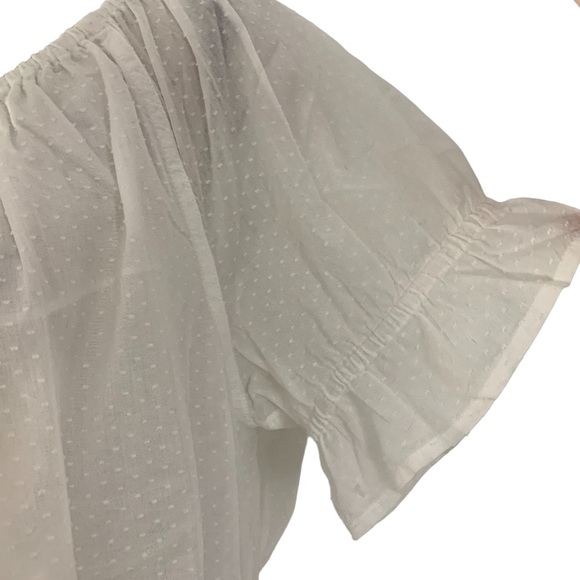 J. Crew Swiss Dot Hidden Button Placket Elastic Neckline Peasant Top White XL - Picture 3 of 10